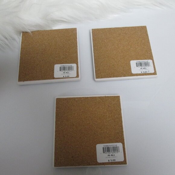 3 Pieces Palm Tree Themed Ceramic w /cork backs coasters macy's Cute!! - Picture 2 of 3